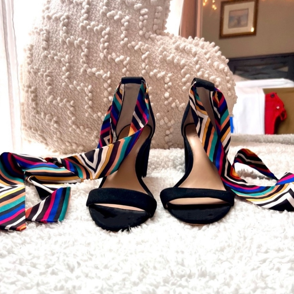 INC Ankle Ribbon Tie Heels Multicolor Sz 9 - Picture 2 of 5